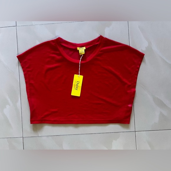Daisy crop top mesh or net fabric crew neck red Mesh Net Crop Top size M - Picture 13 of 16